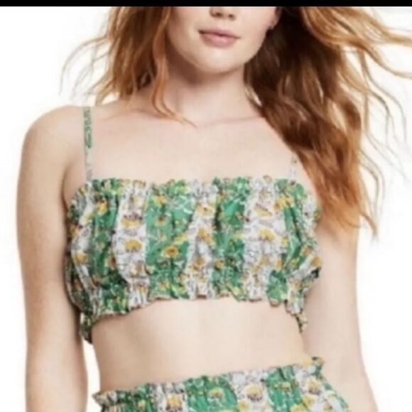 RHODE X Target Mixed Floral & Striped Print Cotton Shirred Crop Top Size Large - Picture 7 of 14